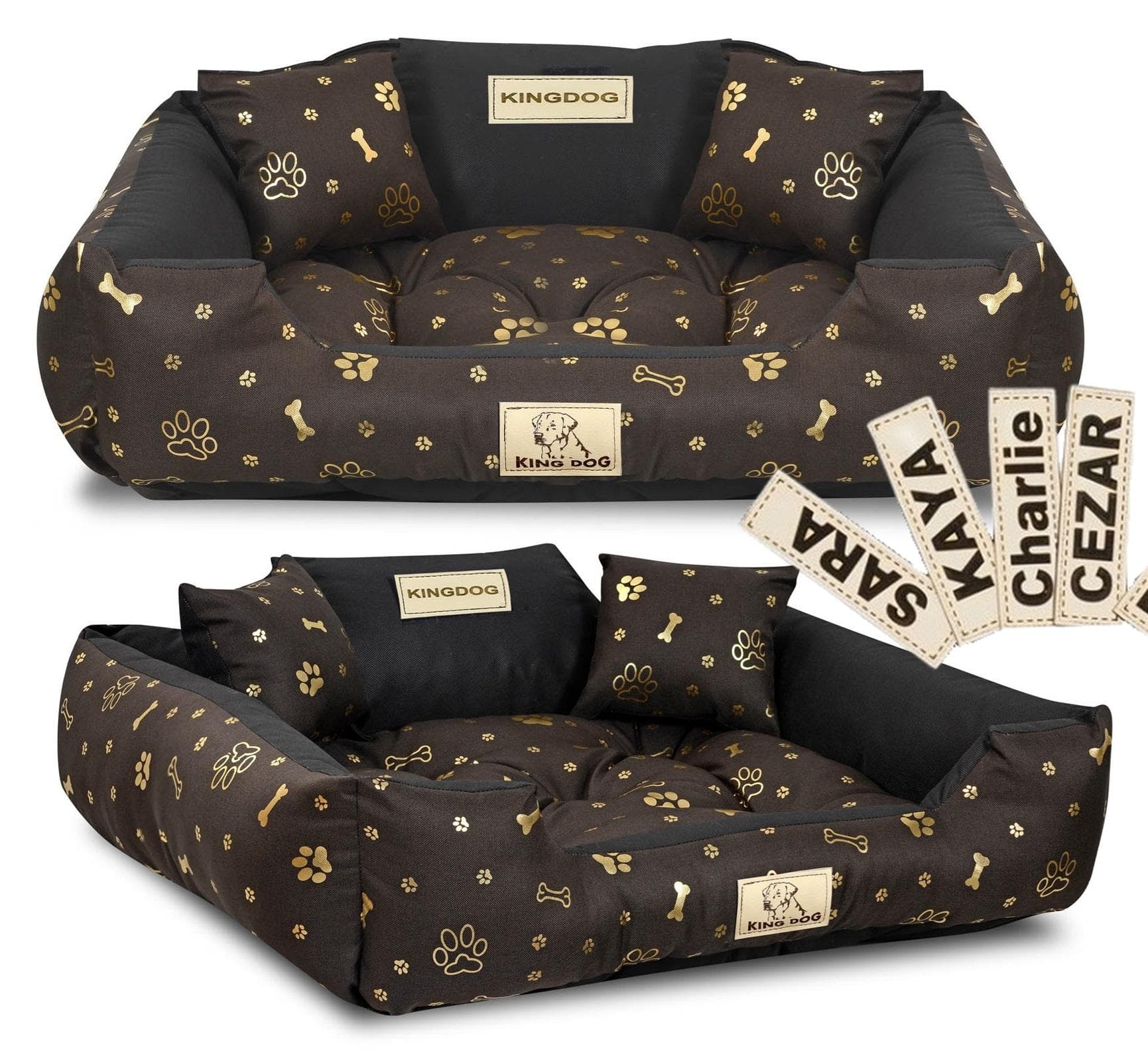 Dog bed KINGDOG 115x95 cm personalized waterproof golden bones