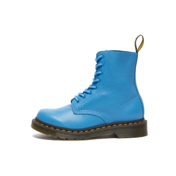 Dr. Martens 1460 Couro Bico Redondo Cadarço Botas Curtas Botas Femininas Azul Médio 26902416 cm