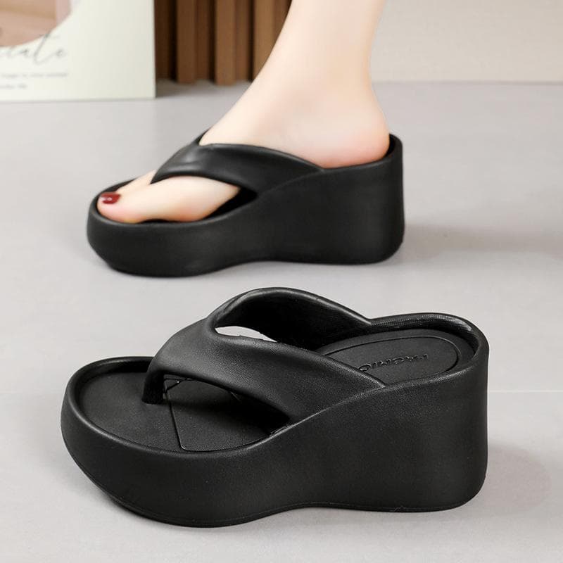 Fashion Eva Thick Platform Thong Flip Flops Women Slippers Summer Shoes 2024 Memory Foam Orthopedic Slides ClifTon Beach Flat Sandals 25.5cm preto