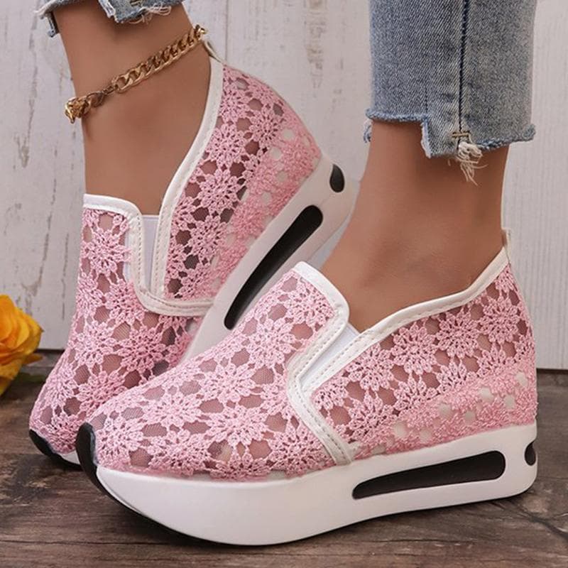 Fashion Concise Flower Hollow Sneakers Women 2025 Breathable Mesh Platform Sports Shoes for Woman Wear Resistant Walking Shoes Mujer cm