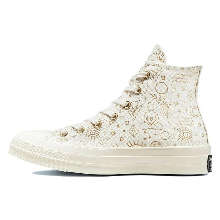 Converse Chuck 70 High Elementos Dourados Tênis Feminino Creme Garça Ouro-Claro A02207C cm