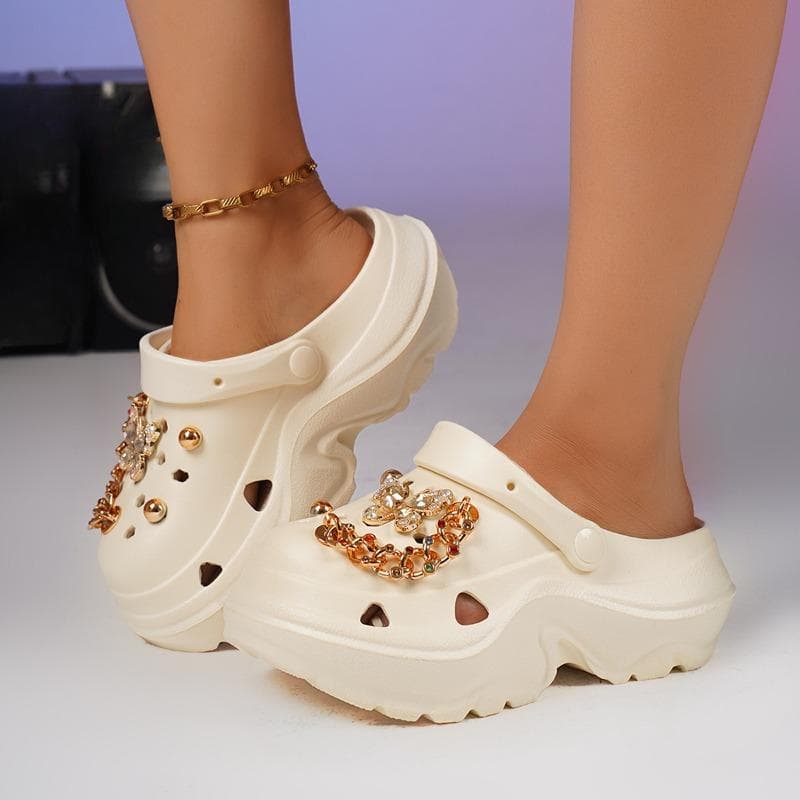 Sapatos de Sola Grossa Femininos Crocs Calçados de Exterior e Chinelos São Duráveis cm caqui