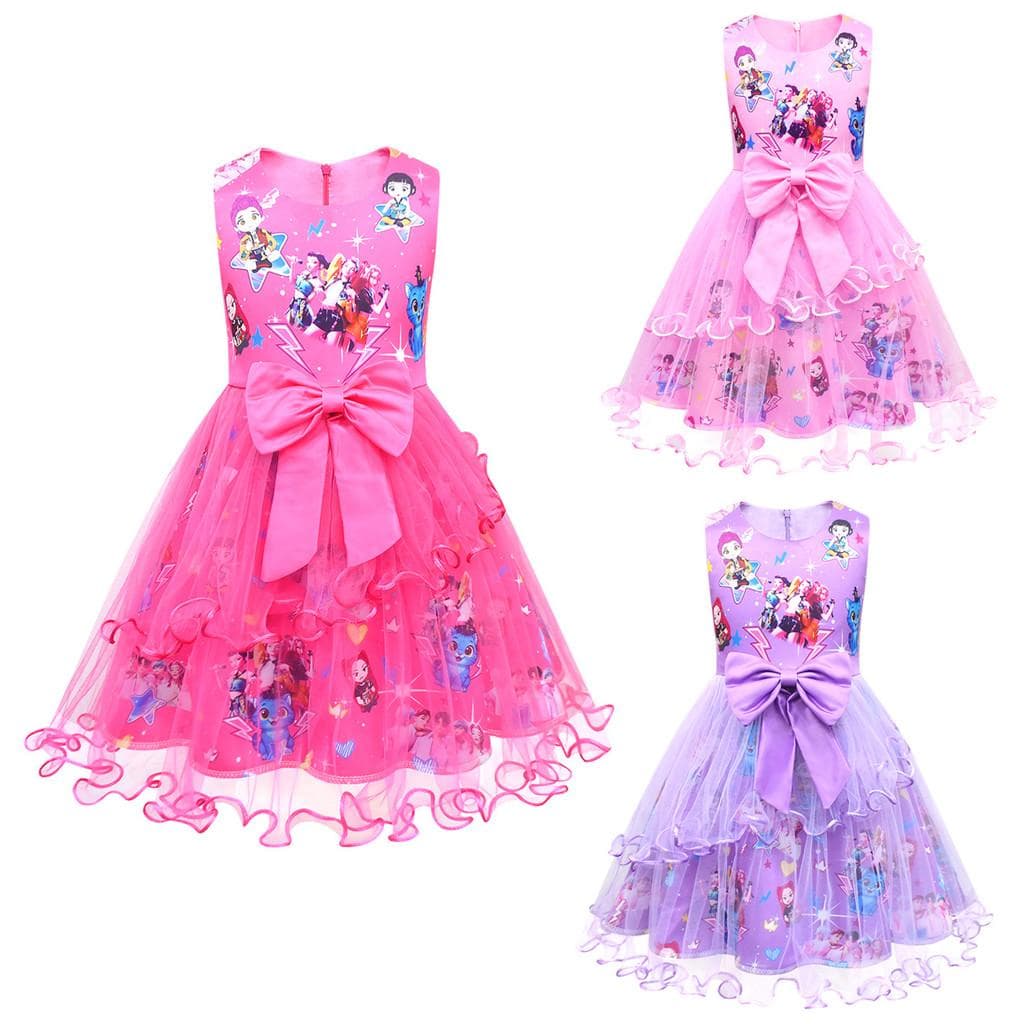 82943 Vestido de Malha com Laço Estampado Kpop para Meninas Rumi Zoey Mira 130cm roxo