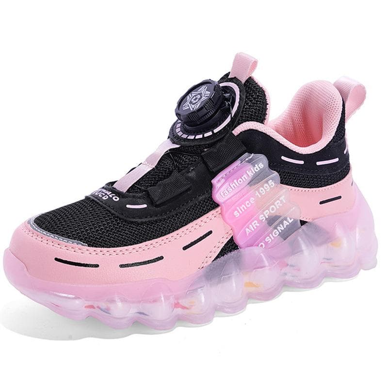 Botões de rotação infantil Sapatos esportivos Meninos Basquete Sapatos esportivos Meninas Tênis cm preto/cor-de-rosa