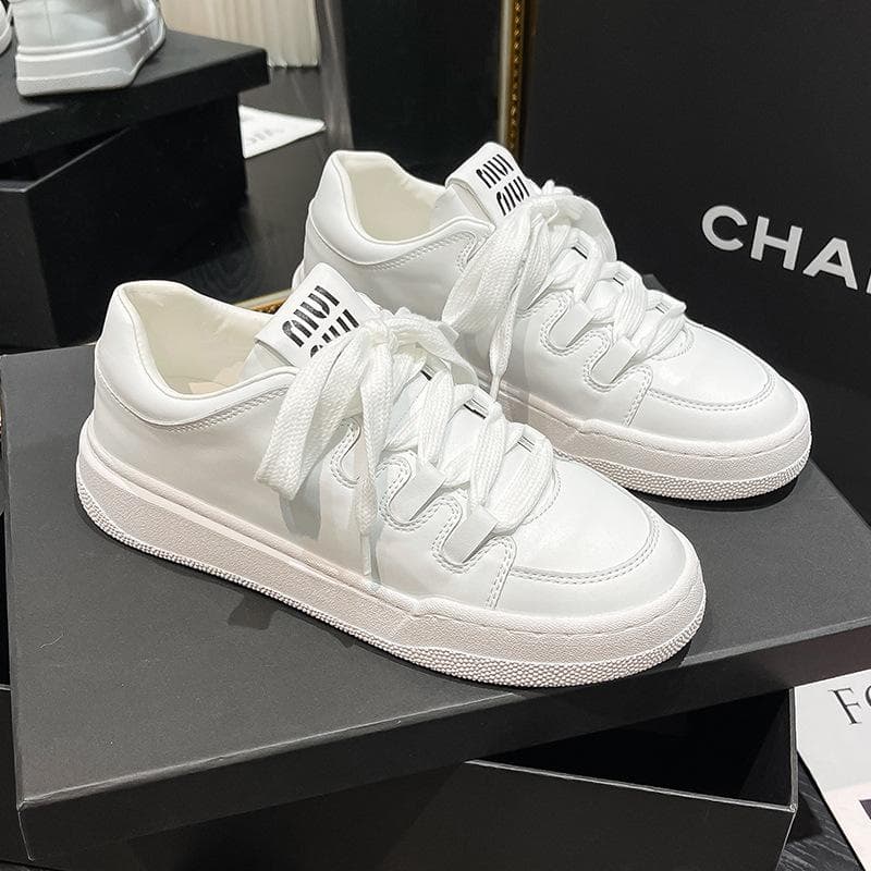 Cowhide version~ A miu's leather thick-soled heightening classic casual versatile little white shoes women's bread shoes board shoes cm