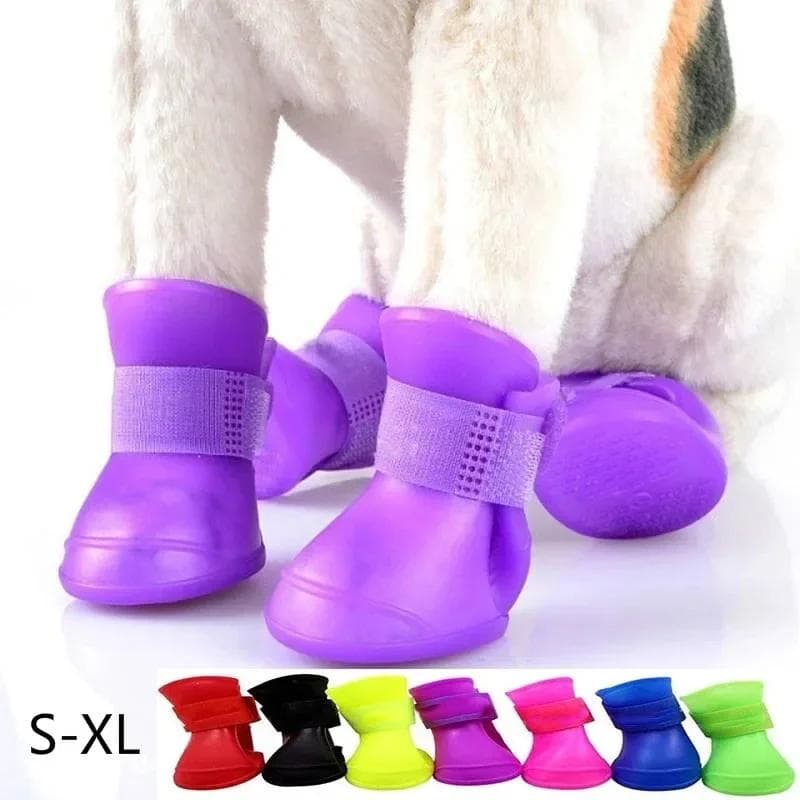 4Pcs Pet Waterproof Rainshoe Anti-derrapante Bota de borracha para cães pequenos, médios e grandes Gatos Sapatos ao ar livre Botas de tornozelo para