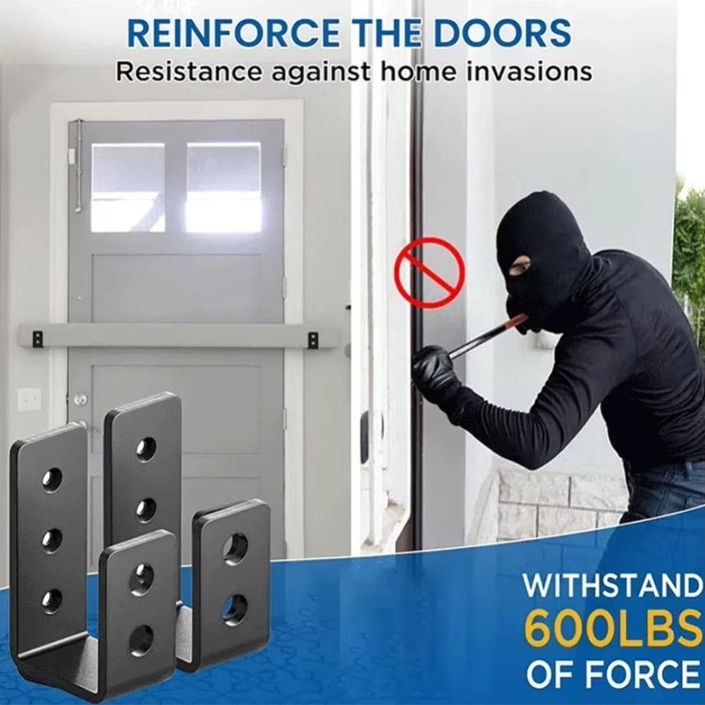2 Pcs Metal Open Rod Support U-bracket Black Detachable Door Safety Barricade Support Door Barrier Protection Anti-slip