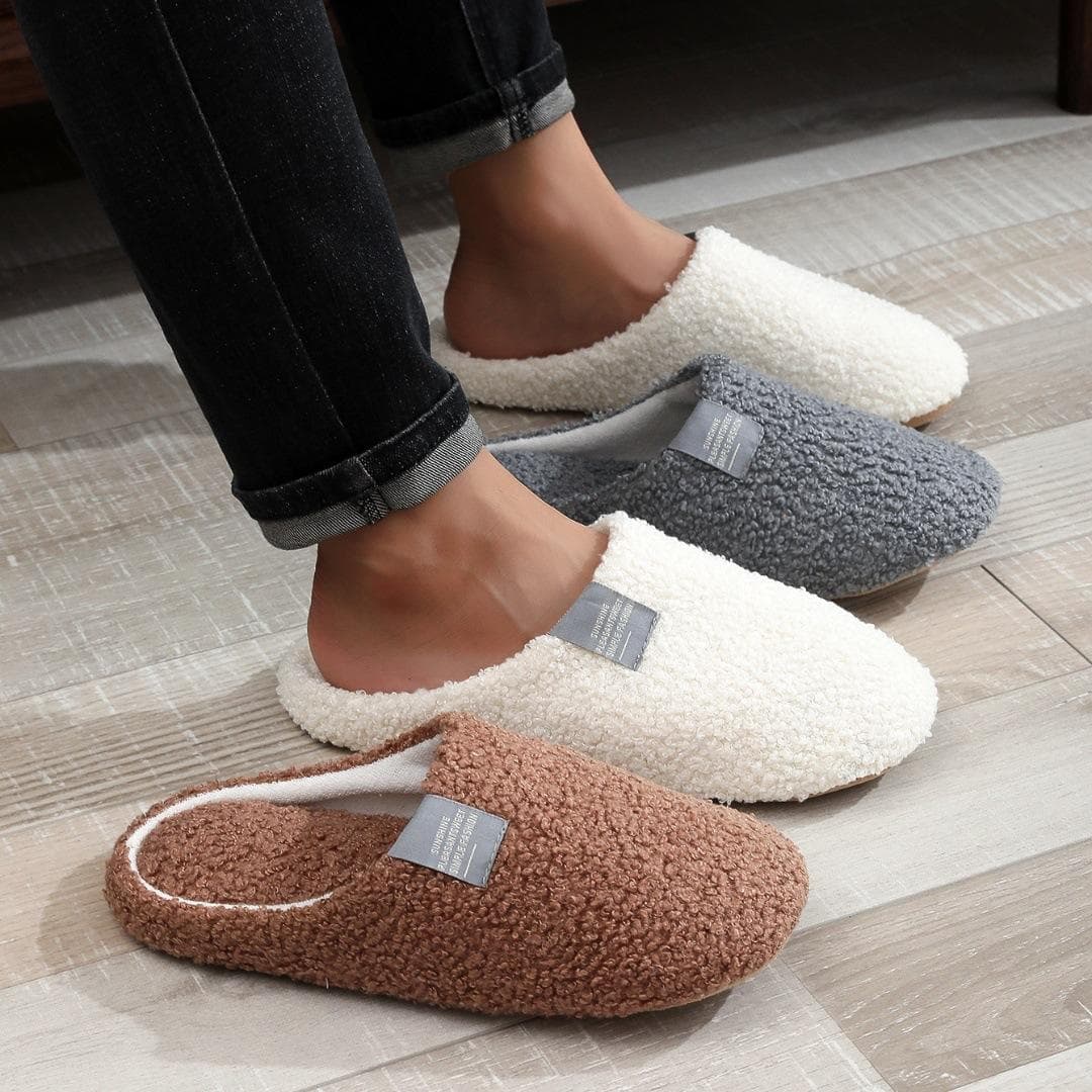 Chinelos de algodão com sola macia e sapatos leves e silenciosos para ambientes internos cm branco