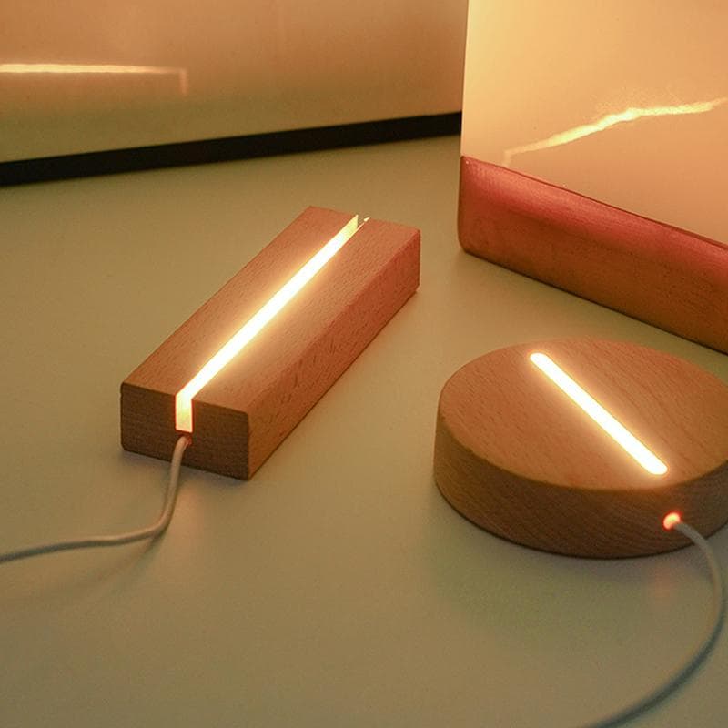 Suporte de lâmpada luminoso de madeira maciça faça você mesmo 3D acrílico LED base de luz noturna de madeira maciça decoração de sala de estar