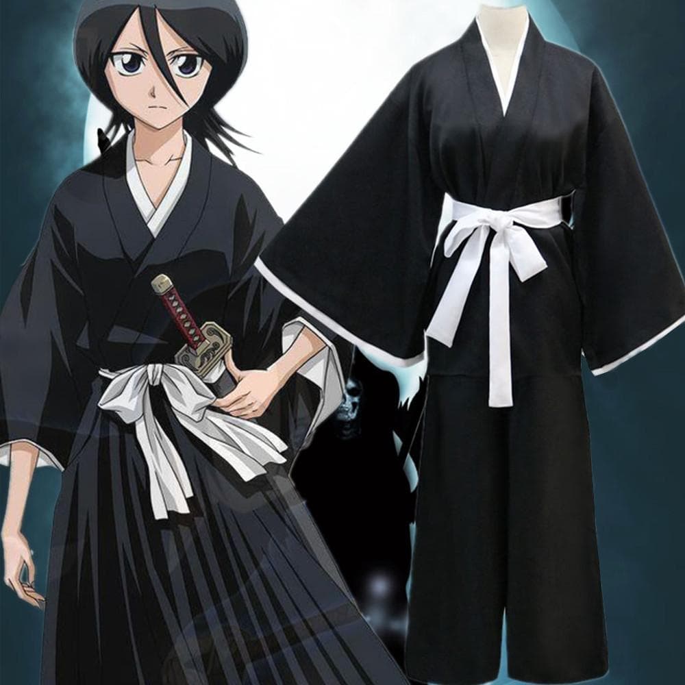 Anime Bleach Kurosaki Ichigo Fantasia Cosplay Adulto Feminino / Masculino Roupas Quimono Preto Casaco Asa de Morcego Top Calça Preta Cinto Conjunto