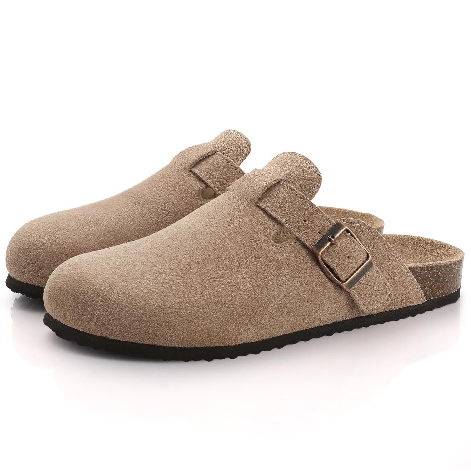 Moda Comwarm Mulheres Camurça Tamancos Chinelos Couro Mules Homens Clássico Cortiça Flats Chinelo Ao Ar Livre Cortiça Palmilha Sandálias com