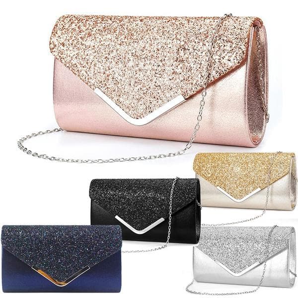 Bolsa de noite feminina bolsa de embreagem festa de casamento senhoras bolsa de baile carteira com corrente preto
