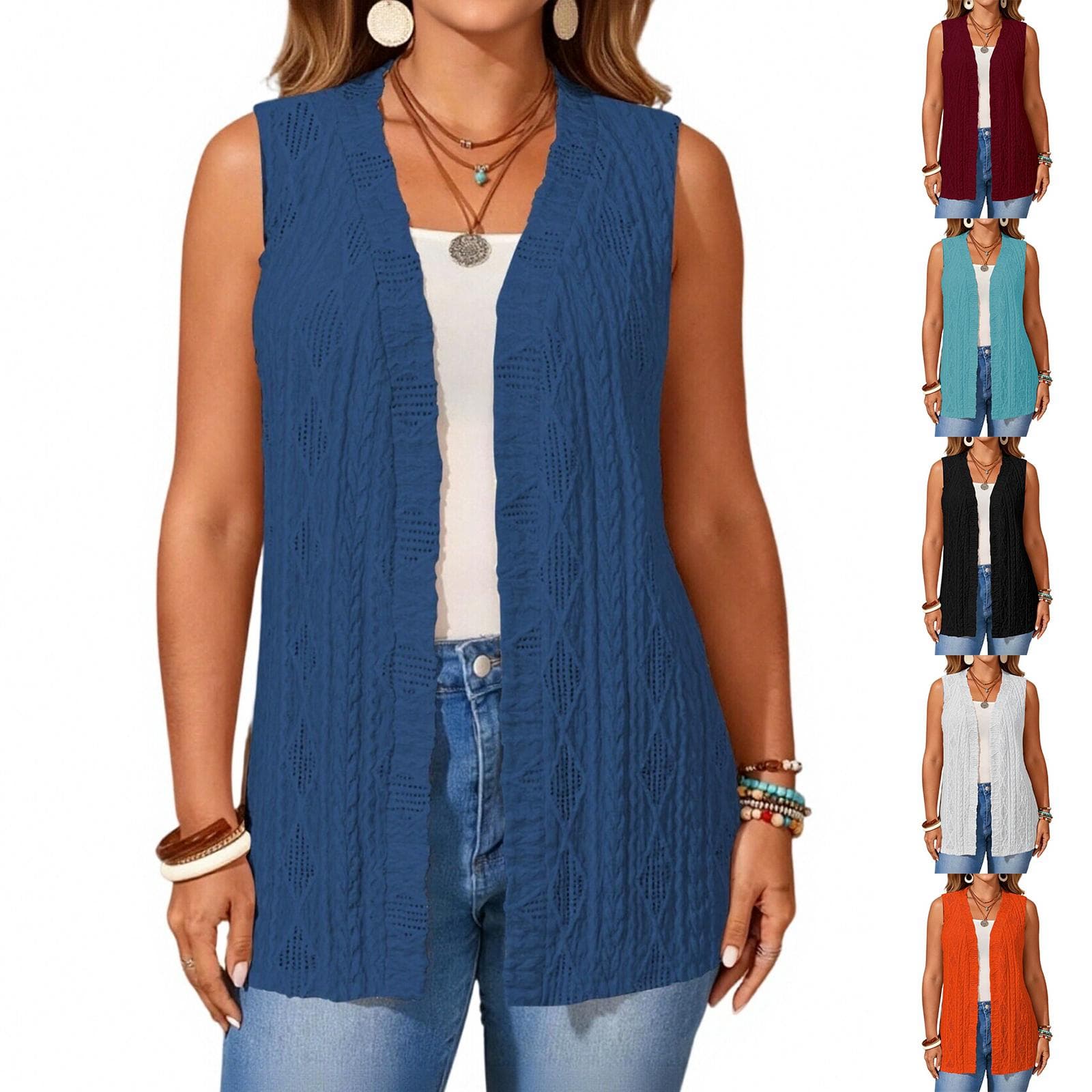 Women's Sleeveless Open Front Vest Sweater Lightweight Knit Cardigan Layering Piece Casual Loose Fit Soft Fabric cm branco