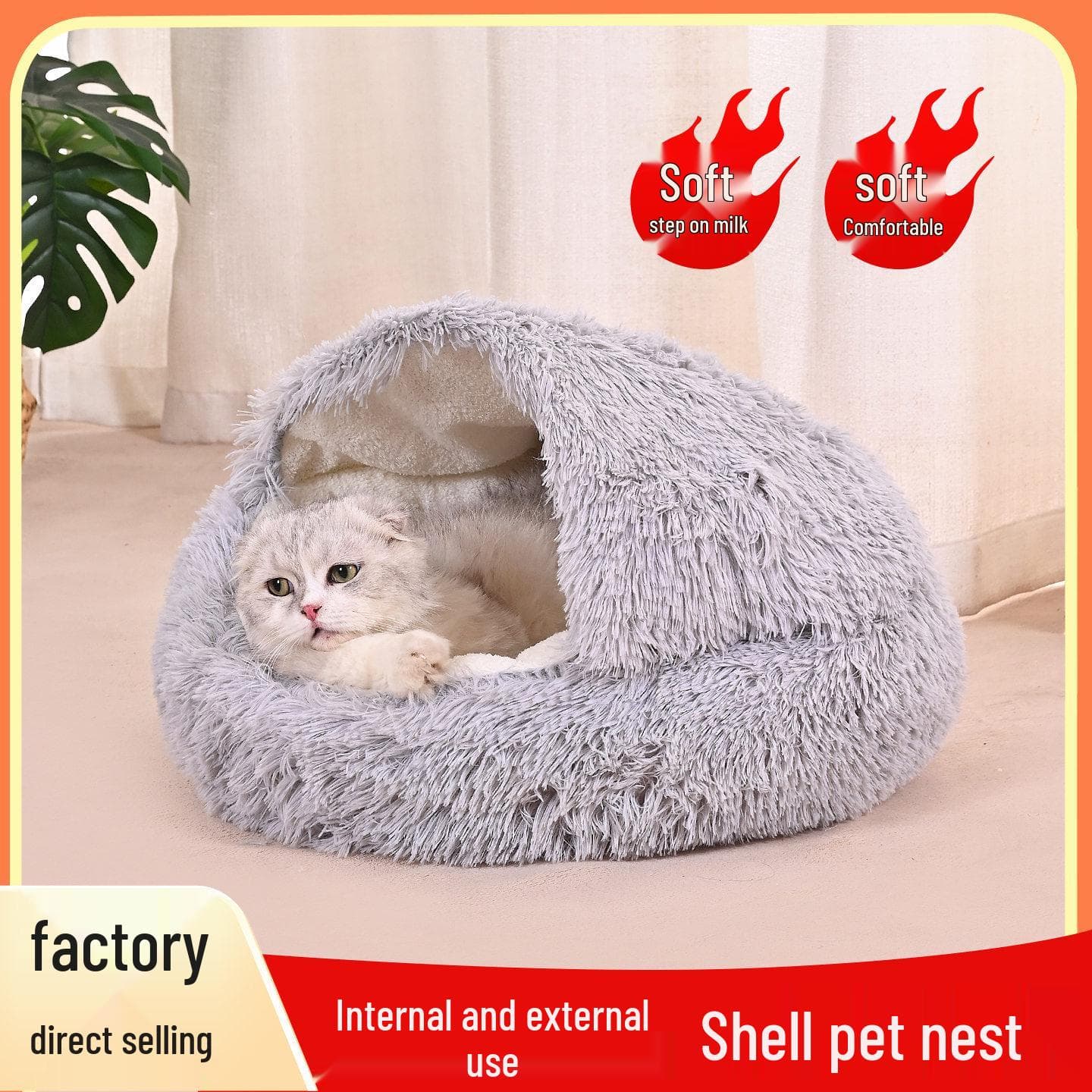 Ninho Quente de Inverno Semi-Fechado para Animais de Estimação: Cama Aconchegante para Cães e Gatos