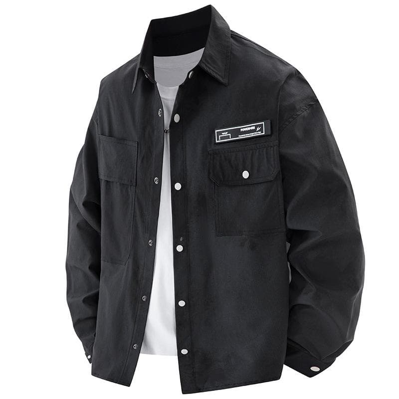 Jaqueta Camisa de Trabalho Masculina Plus Size Camisa Versátil Casual Solta Masculina de Primavera e Outono cm