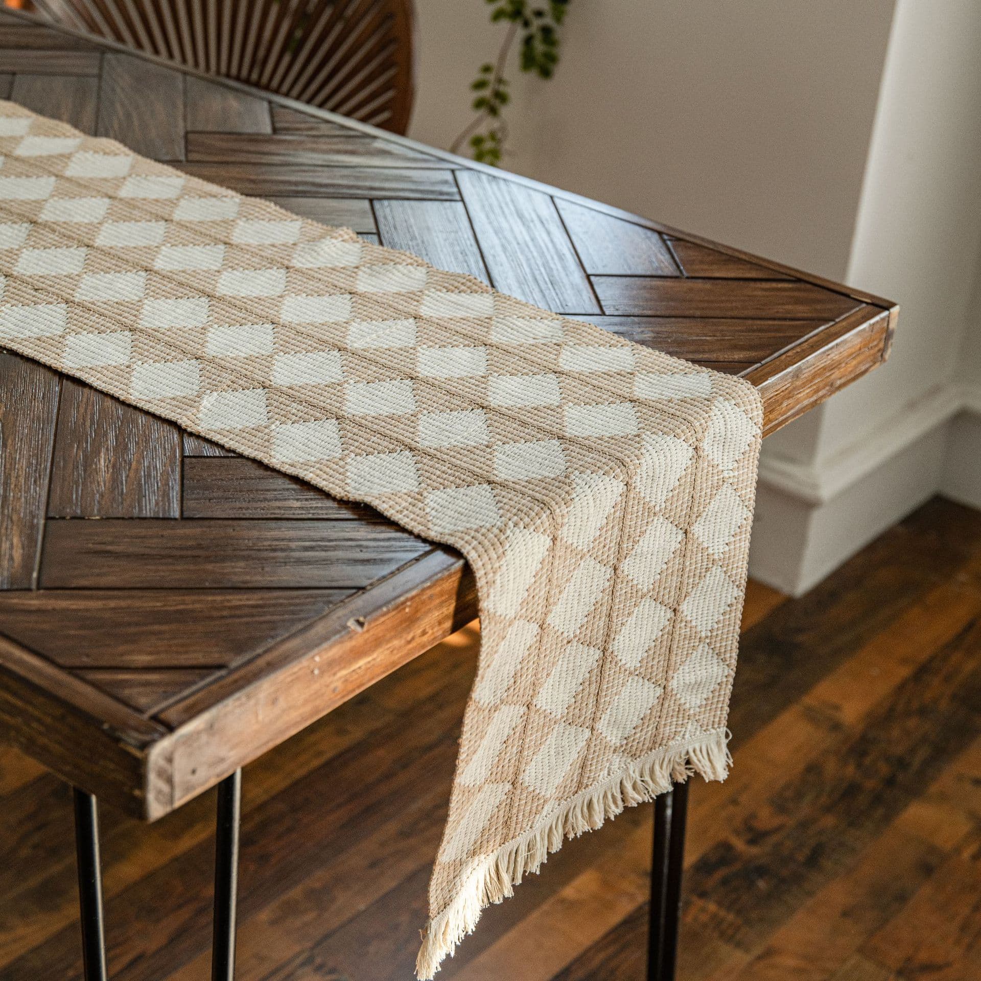 Caminho de Mesa Nórdico Jacquard Caminho de Mesa Decoração de Casa de Fazenda Caminho de Mesa com Borlas Algodão Linho Jacquard Toalha de Mesa