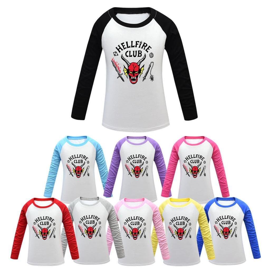 Camiseta Infantil Stranger Things Hellfire Estampada Manga Longa 160cm preto