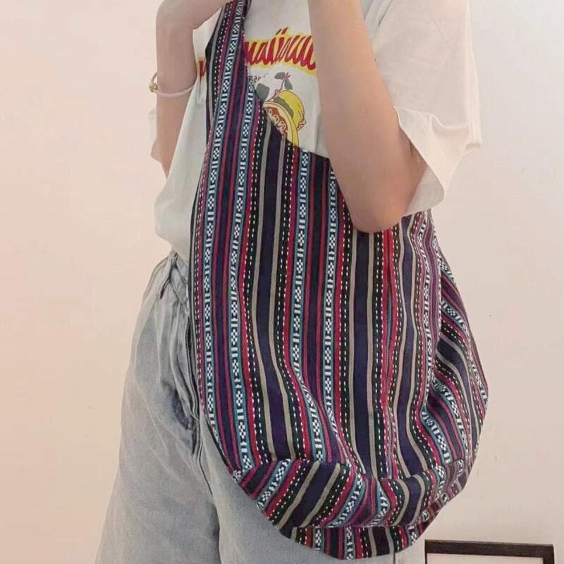 Bolsas femininas europeias americanas retrô boêmias, novas bolsas retrô de lona, nicho de lazer, bolsas de ombro versáteis, tendência, bolsa tote