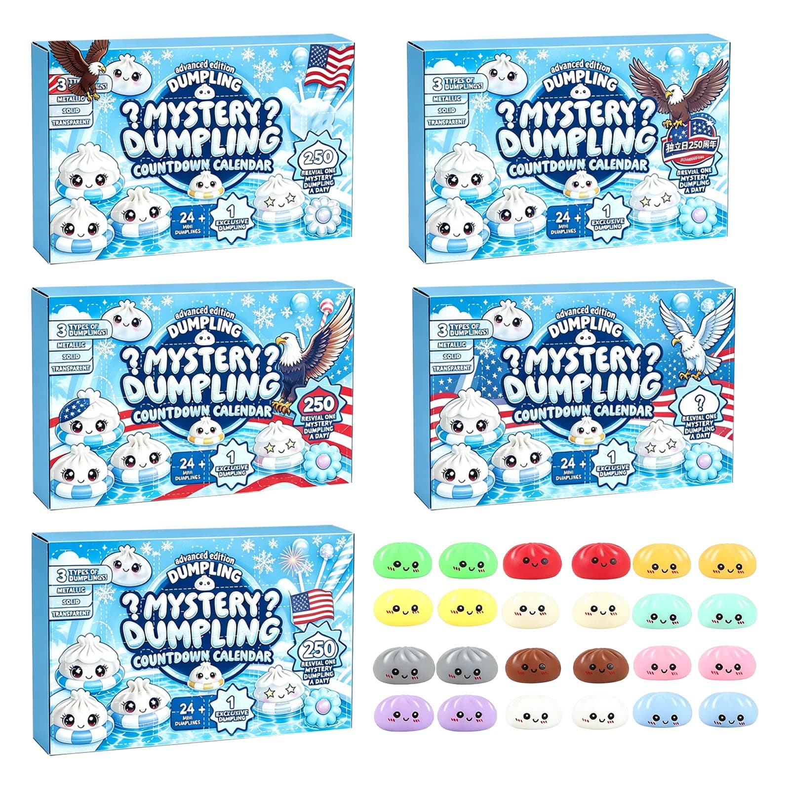 Calendário de Contagem Regressiva de Dumpling Misterioso Conjunto de Brinquedos Colecionáveis de 24 Peças com Figura Exclusiva de Edição Limitada