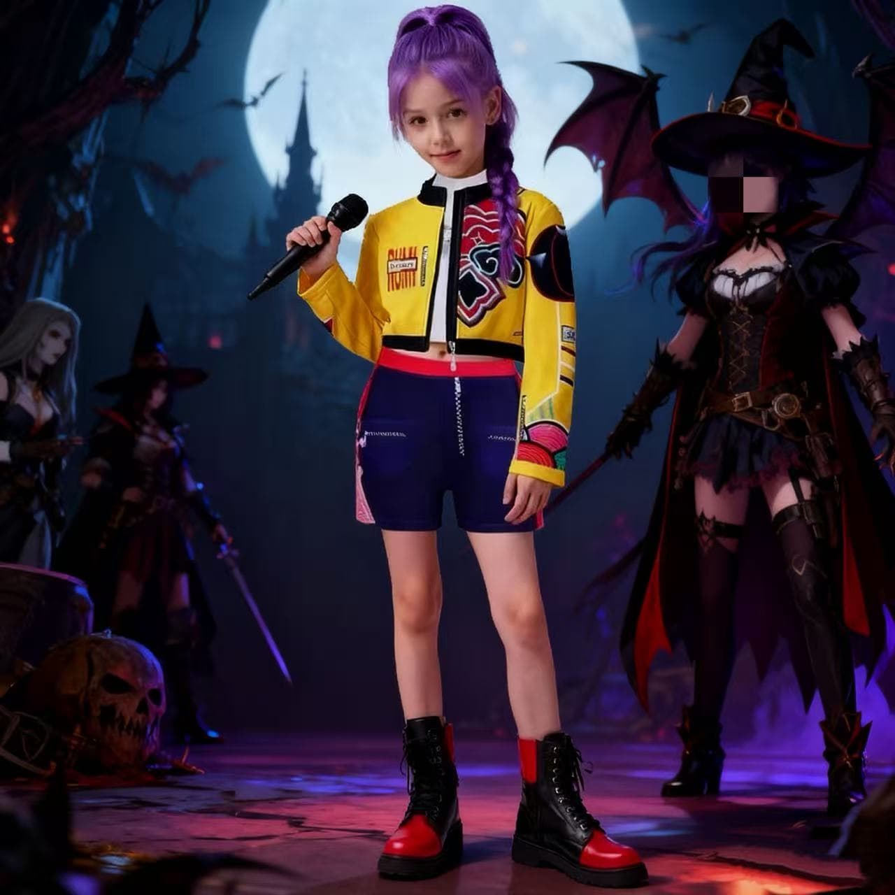 Kpop Rumi Zoey Mira Party Girls Fantasia de Demônio Caçadores Roupa Cosplay Jaqueta Top Shorts Fantasias de Halloween para Crianças Cosplay de
