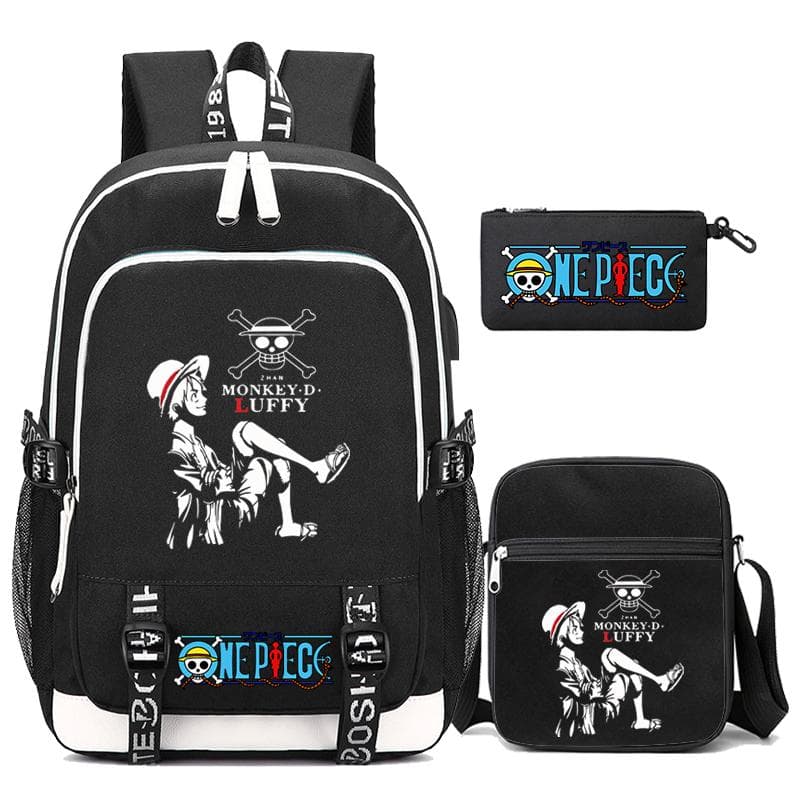 3Pcs/set Anime One Piece Mochila Inclinada Bolsa de Ombro Bolsa Mensageiro para Menina Menino Estudante De Volta Às Aulas Bolsa de Computador