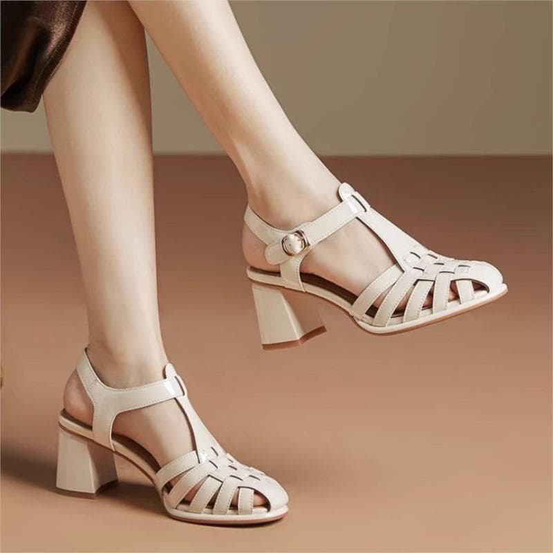 Sandálias chunky de verão para mulheres sapatos retrô de porco Solas macias confortáveis respiráveis sandálias de salto alto trançadas para