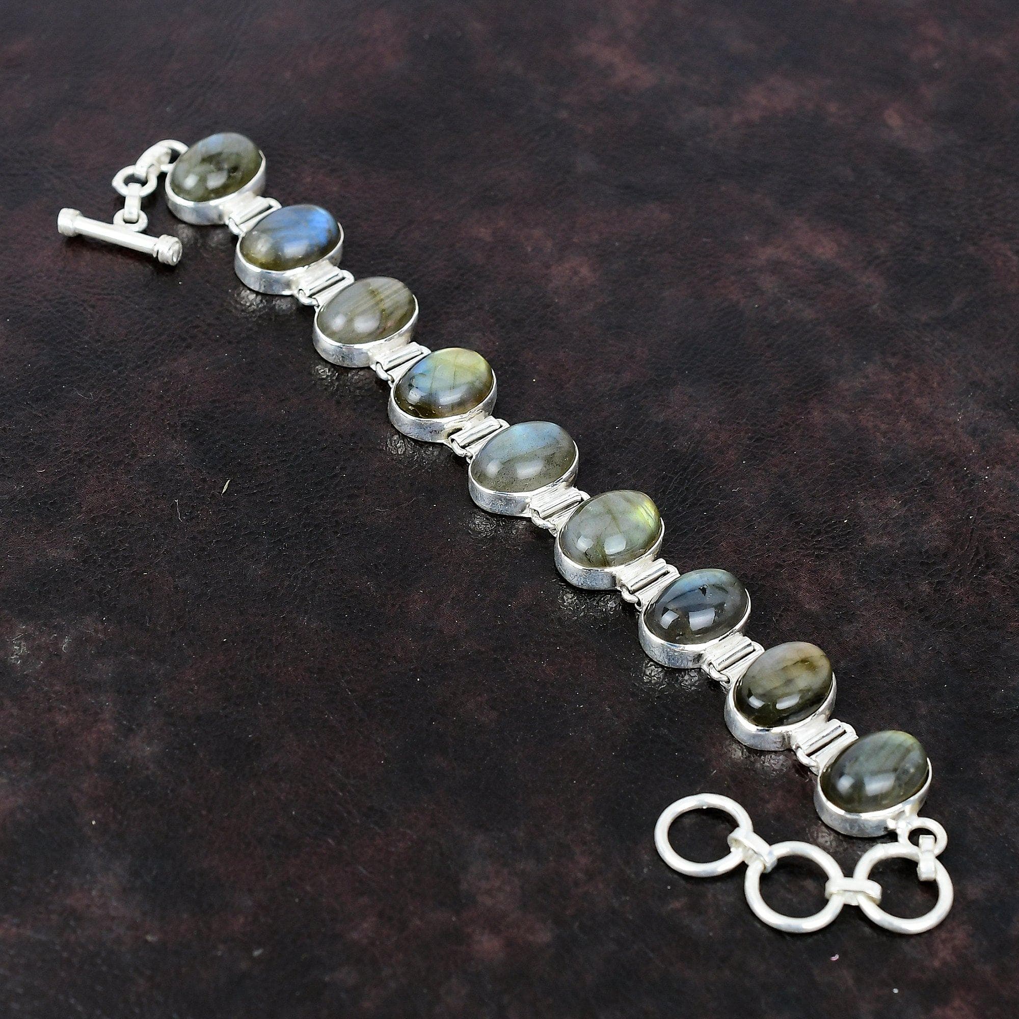 Pulseira labradorite de prata esterlina 925, pulseira com pedras preciosas de alta qualidade, corrente ajustável, joias artesanais, presente de