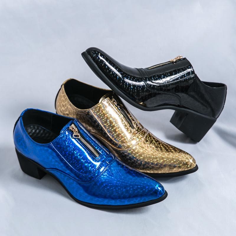 Sapatos de couro azul para homens estilo britânico sapatos de couro de salto alto slip on negócios formal couro cm azul