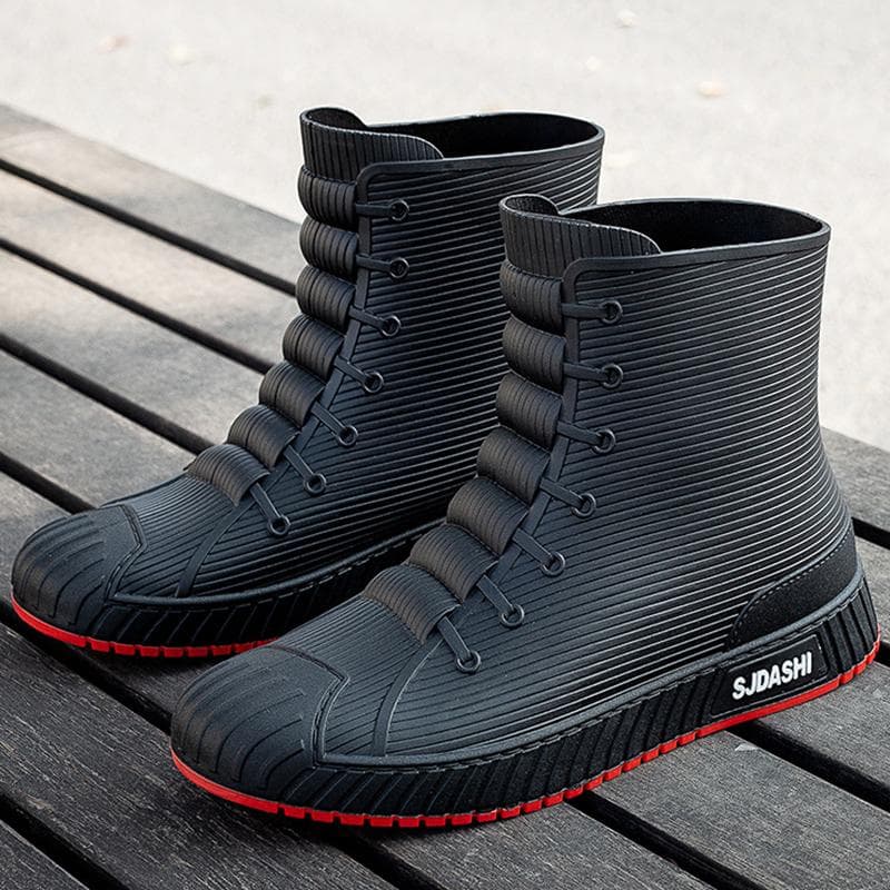 Moda Moda Botas de Chuva Masculinas Galochas de Borracha Slip on Cano Médio Impermeáveis Botas de Trabalho Conforto Vermelho Antiderrapante Sapatos