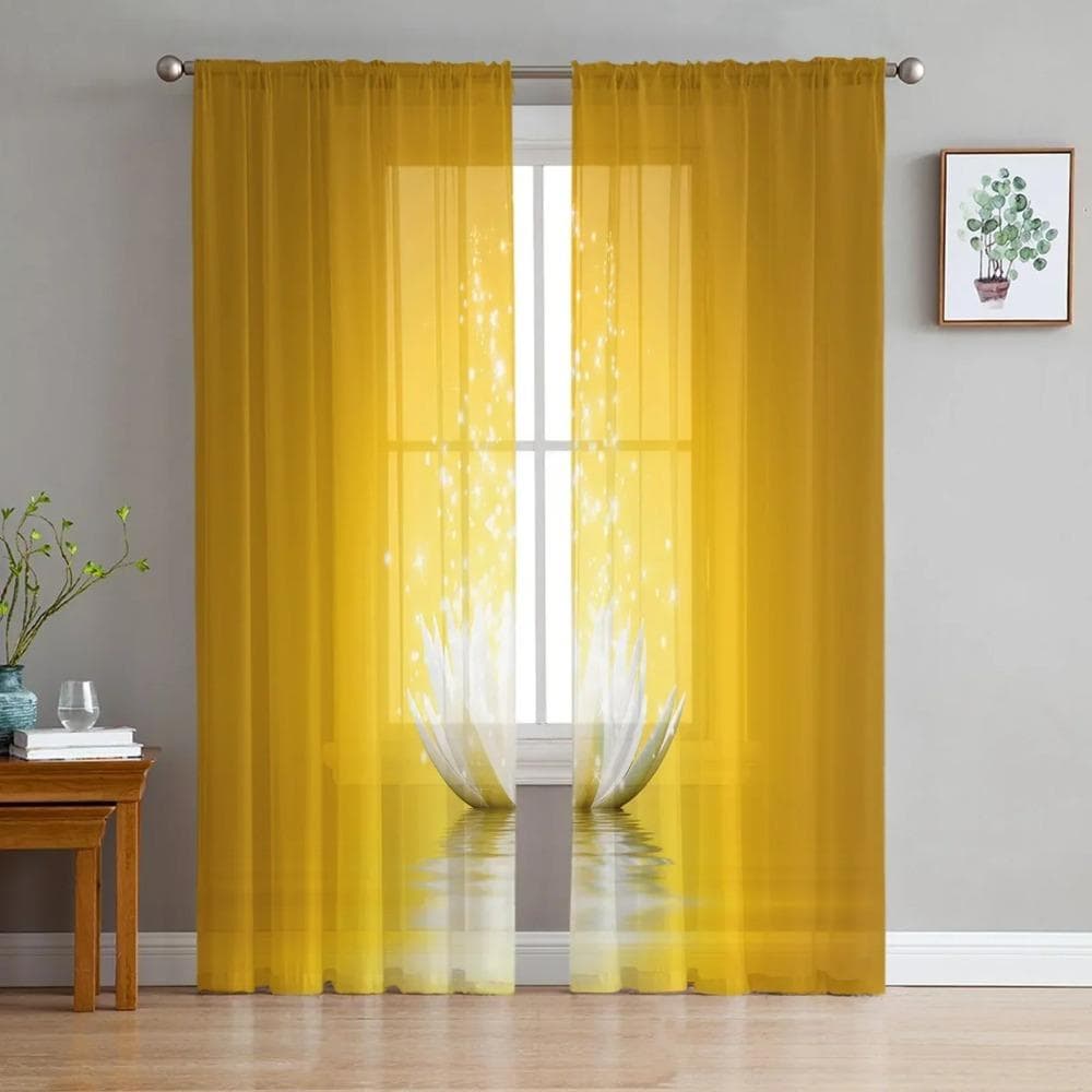 Flor de lótus amarelo sheer cortinas sala estar janela tule para quarto cozinha decoração casa voile