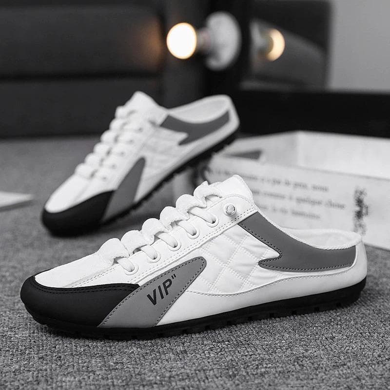 Sapatos masculinos de verão PU Slip-On Casual Fashion - Chinelos leves, respiráveis e all-match cm preto