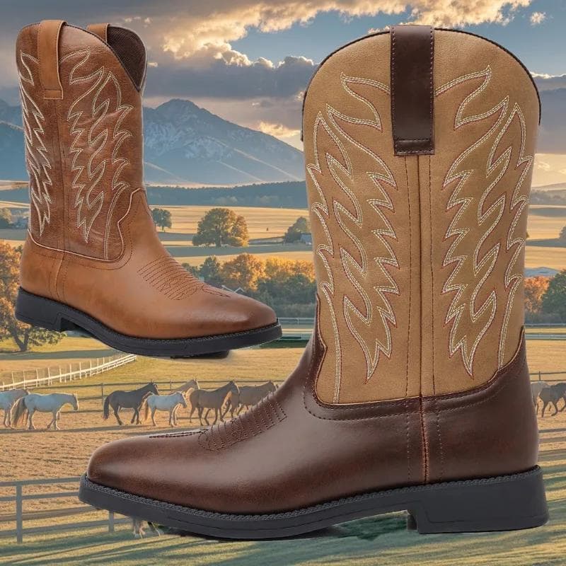 Botas de cowboy masculinas artesanais, botas ocidentais bordadas, clássicas, cano médio, calçados de caminhada, botas casuais da moda, para homens