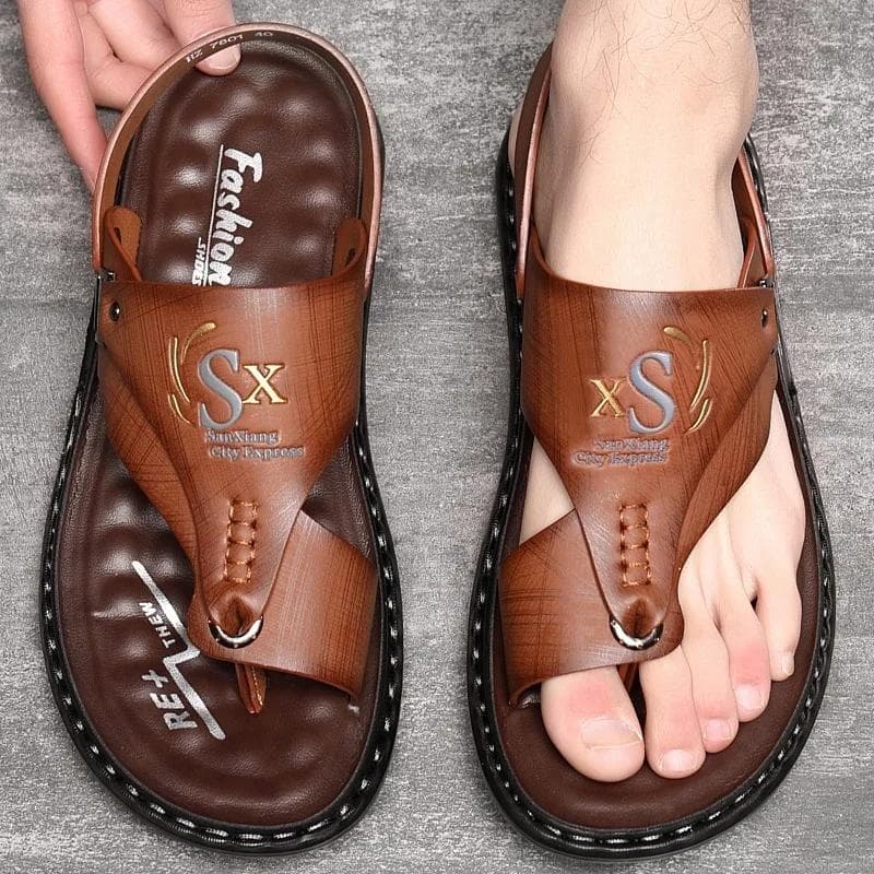 Sandálias masculinas de alta qualidade, sandálias casuais de couro de luxo, sapatos de praia antiderrapantes para homens, sandálias de verão,