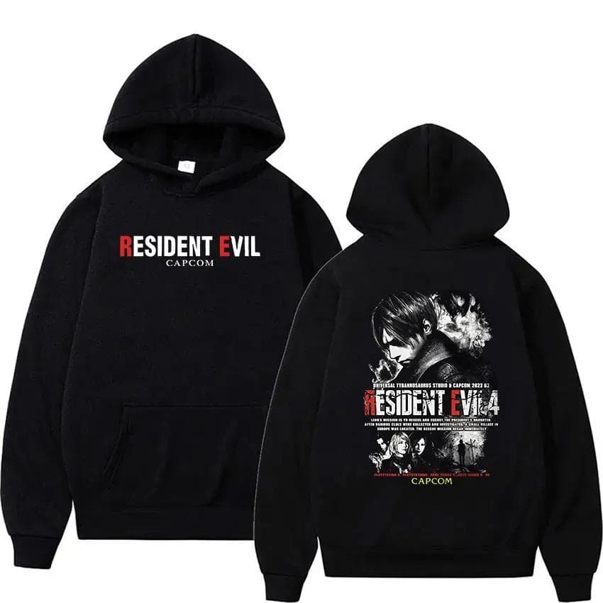2026 CAPCOM Jogo Resident Evil 4 Moletom com Estampa Masculino Vintage Manga Longa Pulôver Moletom Moda Lã Oversized com Capuz Streetwear cm branco