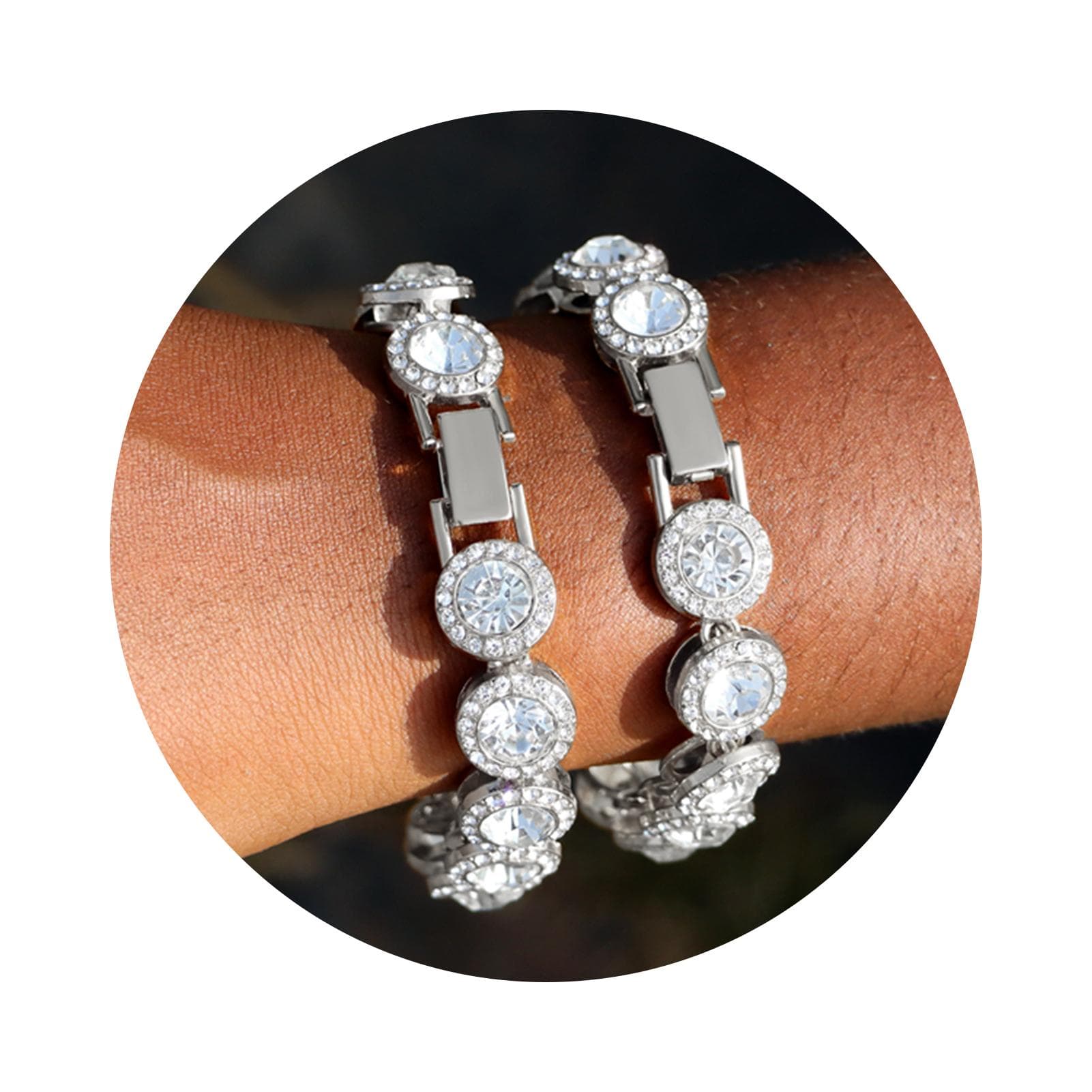 Pulseira Tennis Corrente Cubana de Cristal Redondo Iced Out para Mulheres Pulseiras Corrente Link Cubano Cheias de Strass Pulseira Joias Presentes