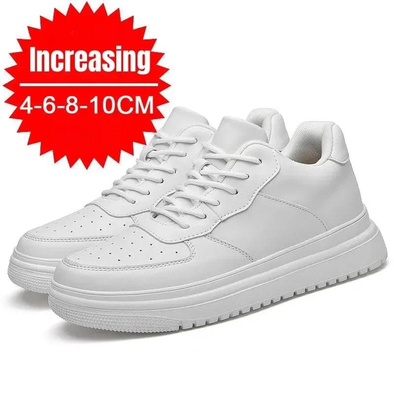 Novos Sapatos para Aumentar a Altura para Homens 10cm Elevador Invisível Tênis Couro Branco Esportivo Zapatillas De Hombre Tamanho Grande 46 cm