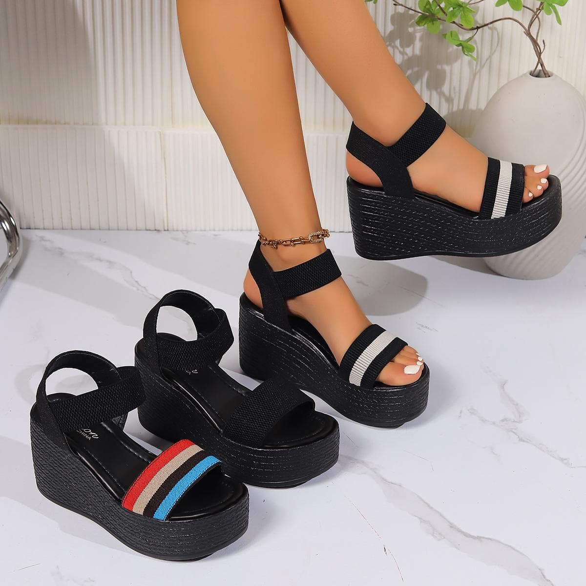 Women Platform Sandals 2024 Summer Peep Toe Wedges Plus Size Shoes for Women Comfortable New Trend Outdoor Casual Sandals Women cm preto