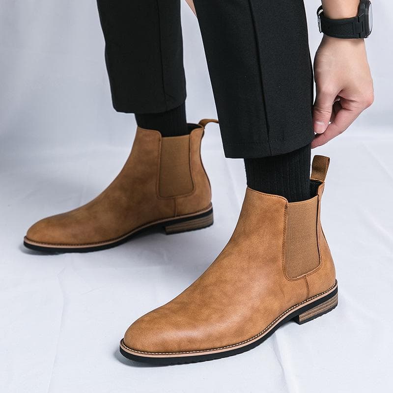Botas Chelsea de couro masculinas tamanho grande - cano médio, estilo britânico, outono/inverno 2023, tamanhos 45-46. cm castanho
