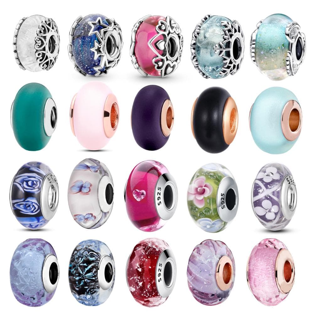 Nova chegada nova 925 prata esterlina colorido brilho & estrela murano vidro encantos contas apto para pulseira diy jóias femininas