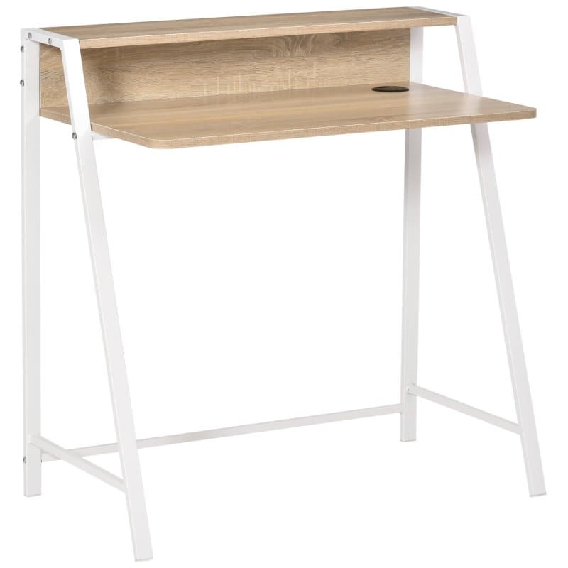 Mesa de computador Homcom com bancada carvalho/branco 84x45x85cm