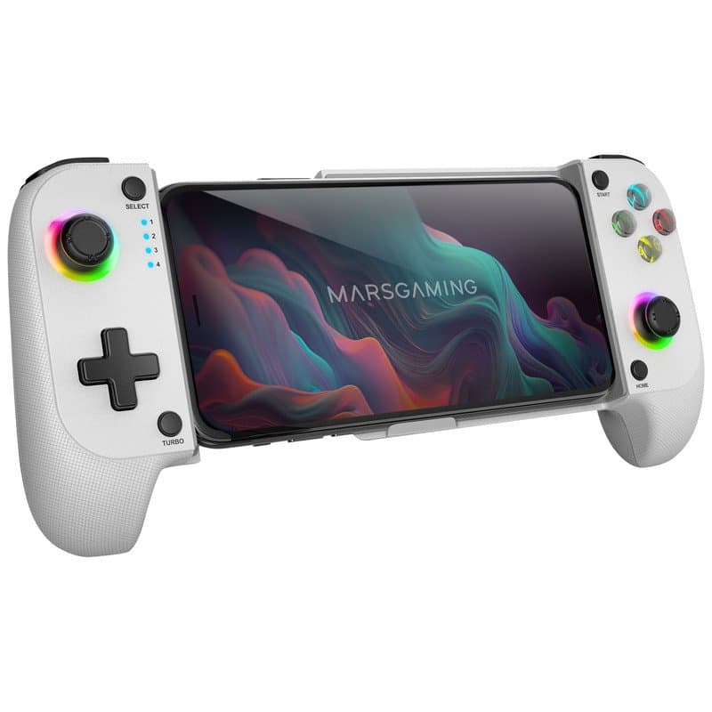 Mars Gaming MGPX Gamepad com Vibração Dupla Função Turbo Bluetooth 5.0 RGB Branco para Android e iOS