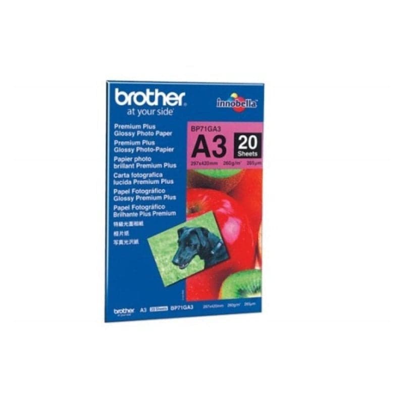 Papel fotográfico Glossy Premium Plus Brother BP71GA3 A3 260 g/m² 20 folhas
