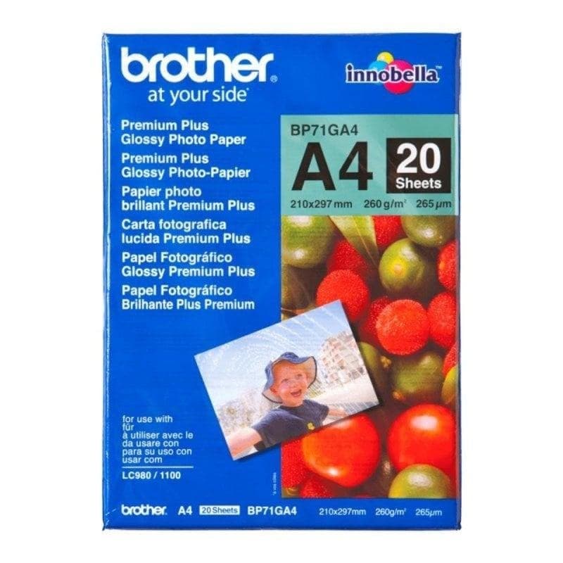 Papel Fotográfico Brother Glossy Premium Plus A4 260g/m² 20 Folhas Alto Brilho