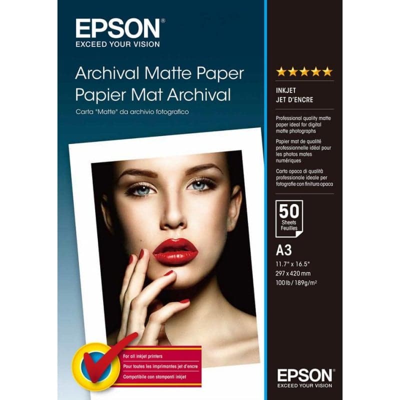 Papel fotográfico Epson Archival Matte Paper A3 189 g/m² 50 folhas mate