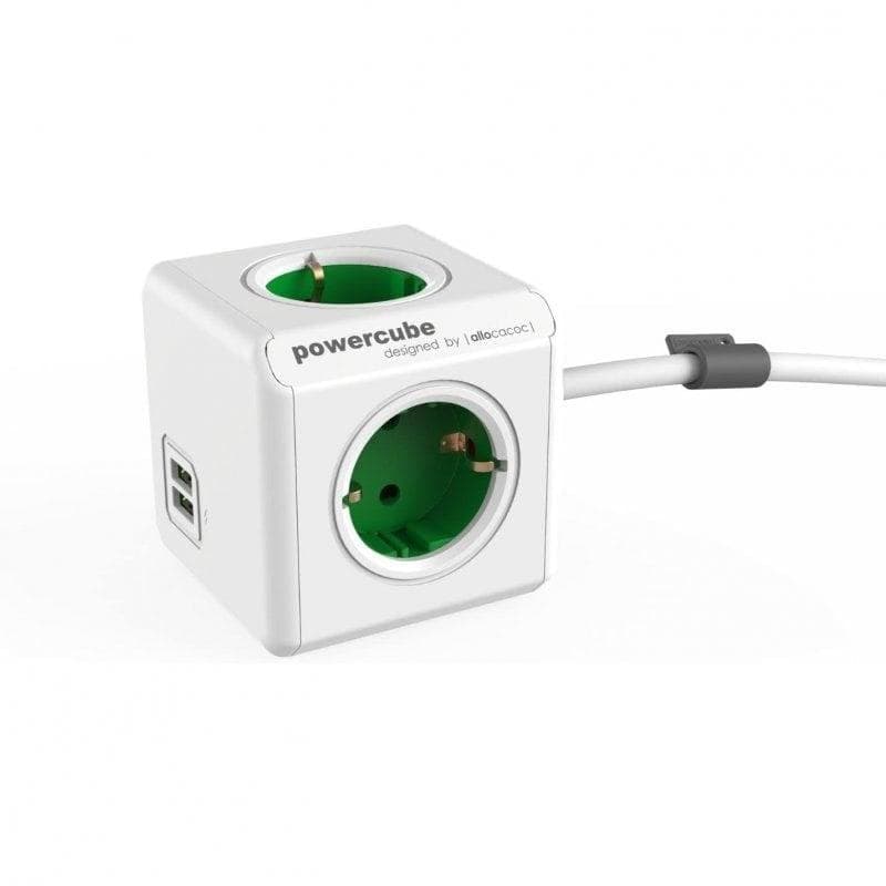 Régua de tomadas PowerCube Extended USB 4 Tomadas 2 USB-A 1,5 m Verde Suporte