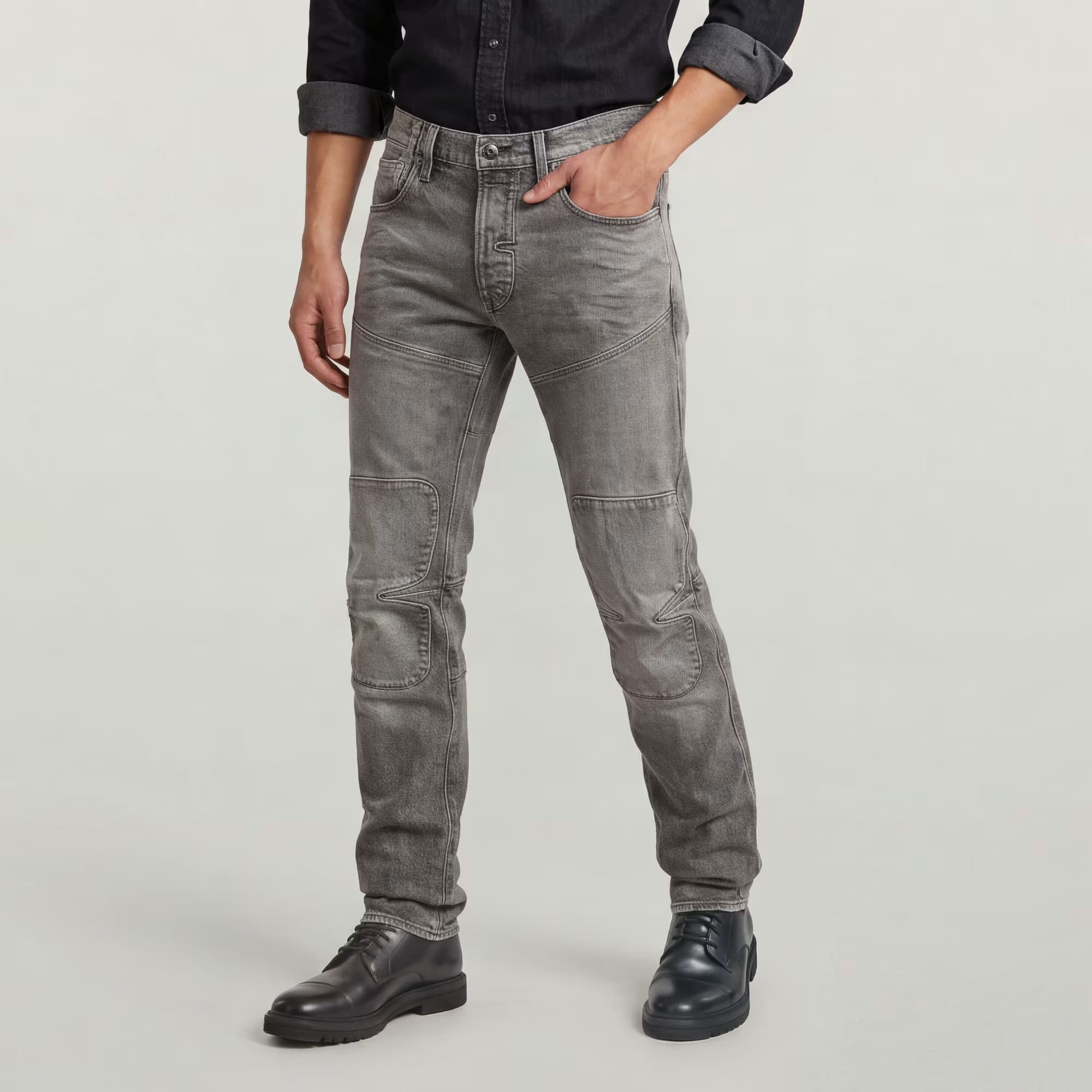 Biker Patched Slim Jeans - Grey - Men