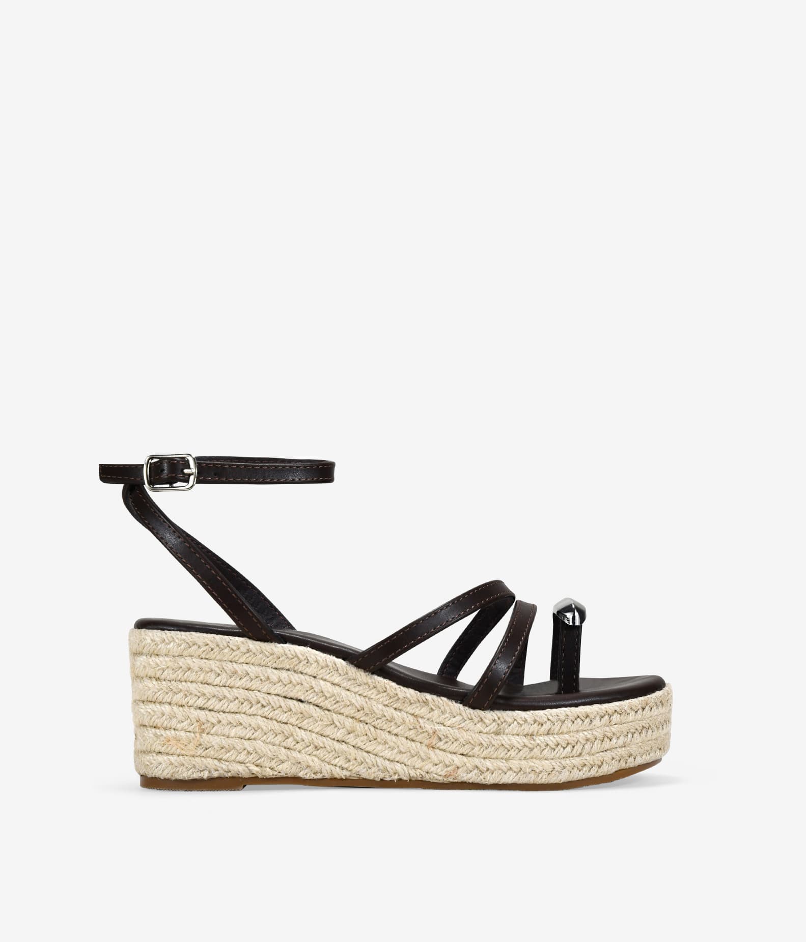Sandálias espadrille marrons com salto plataforma