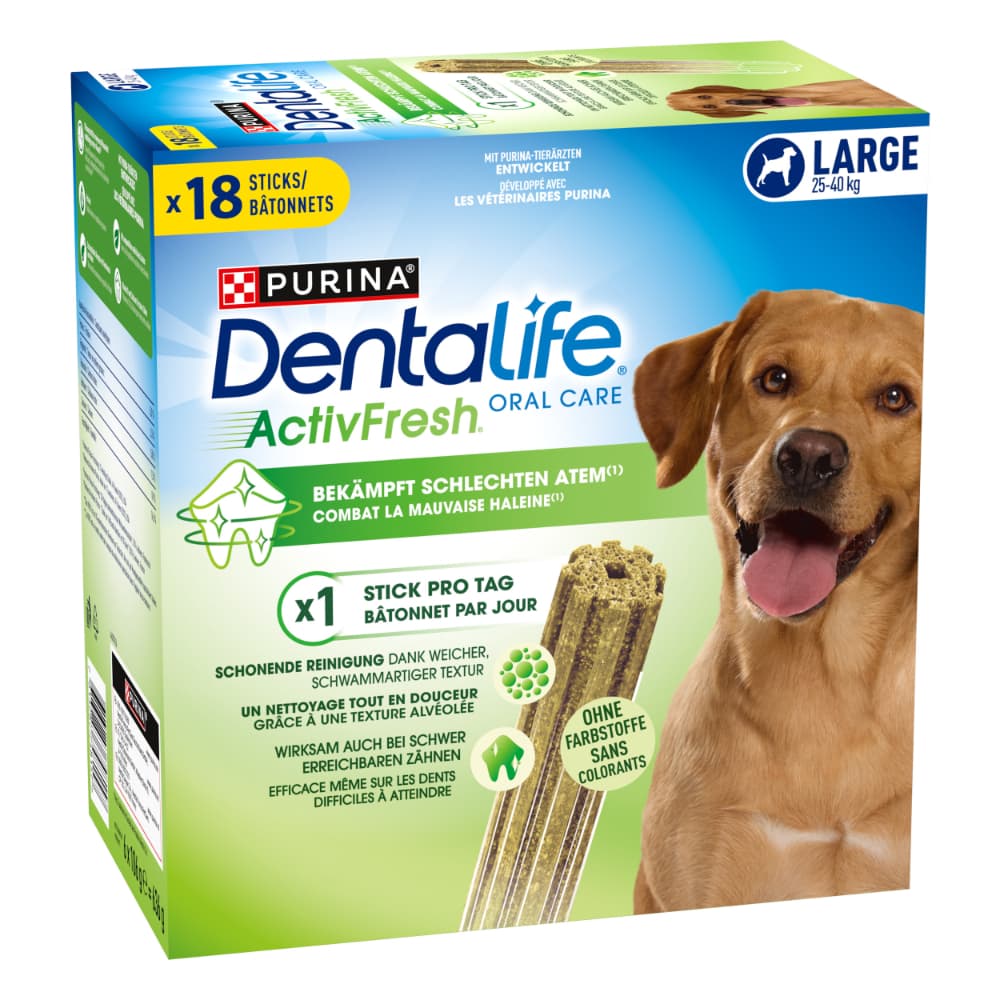 PURINA Dentalife Active Fresh snacks dentais para cães de porte grande - Pack económico: 36 barritas