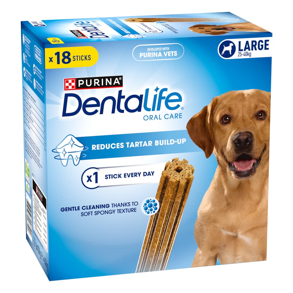 PURINA Dentalife snacks para cães de porte grande (25-40 kg) - 18 barritas (6 x 106 g)