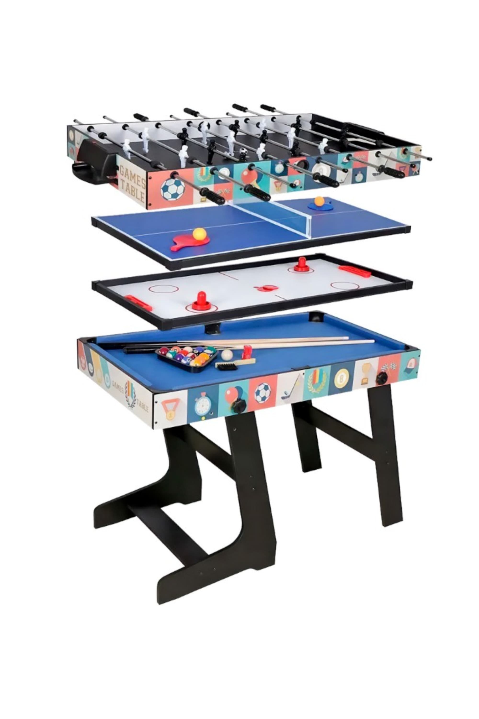 Mesa Dobrável Multijogos Moxen Quadplay - A Moxen Quadplay é uma mesa multijogos 4 em 1 que combina matraquilhos, bilhar, pingue-pongue e hóquei